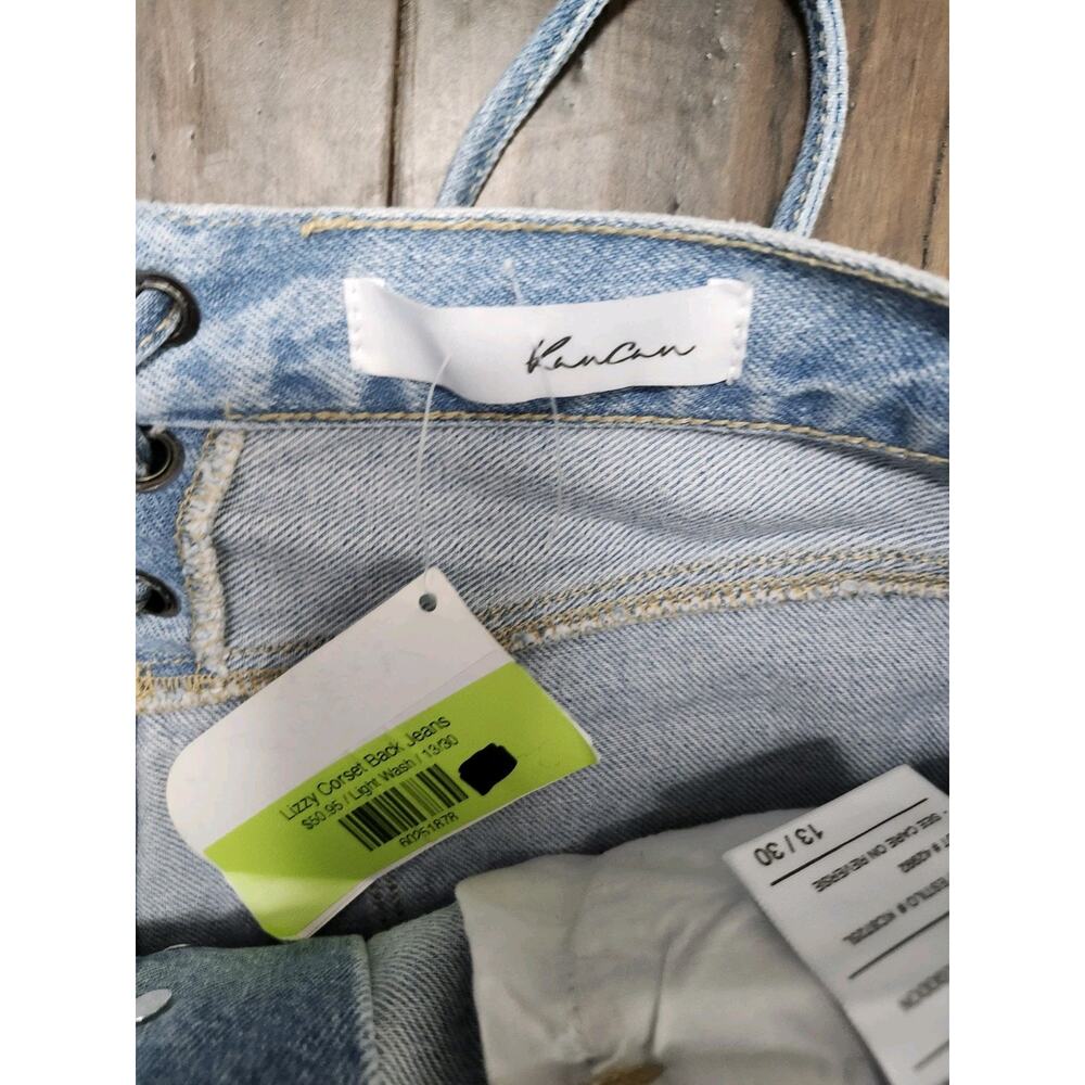 KanCan 90s Flare High Rise Jeans Size 13/30 Corset Back Lace Up Light Wash NWT - Picture 2 of 9